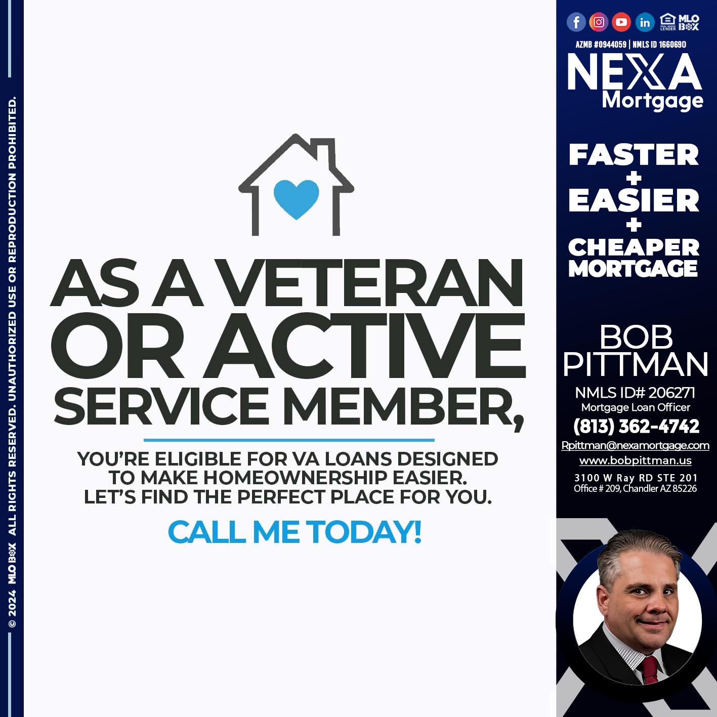 as veteran - Bob Pittman -Mortgage Loan Officer