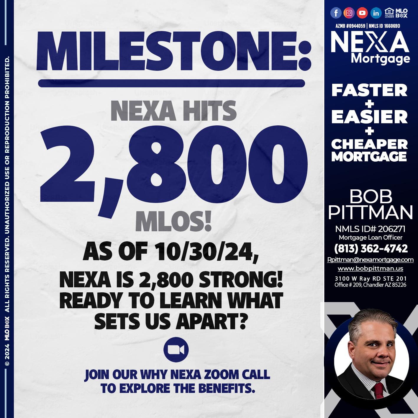 MILESTONE 2,800 - Bob Pittman -Mortgage Loan Officer