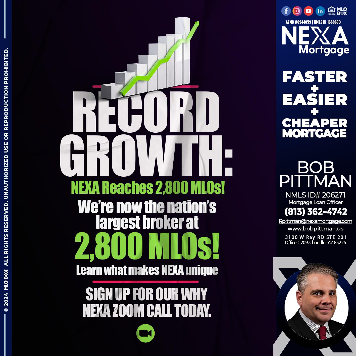 record growth - Bob Pittman -Mortgage Loan Officer