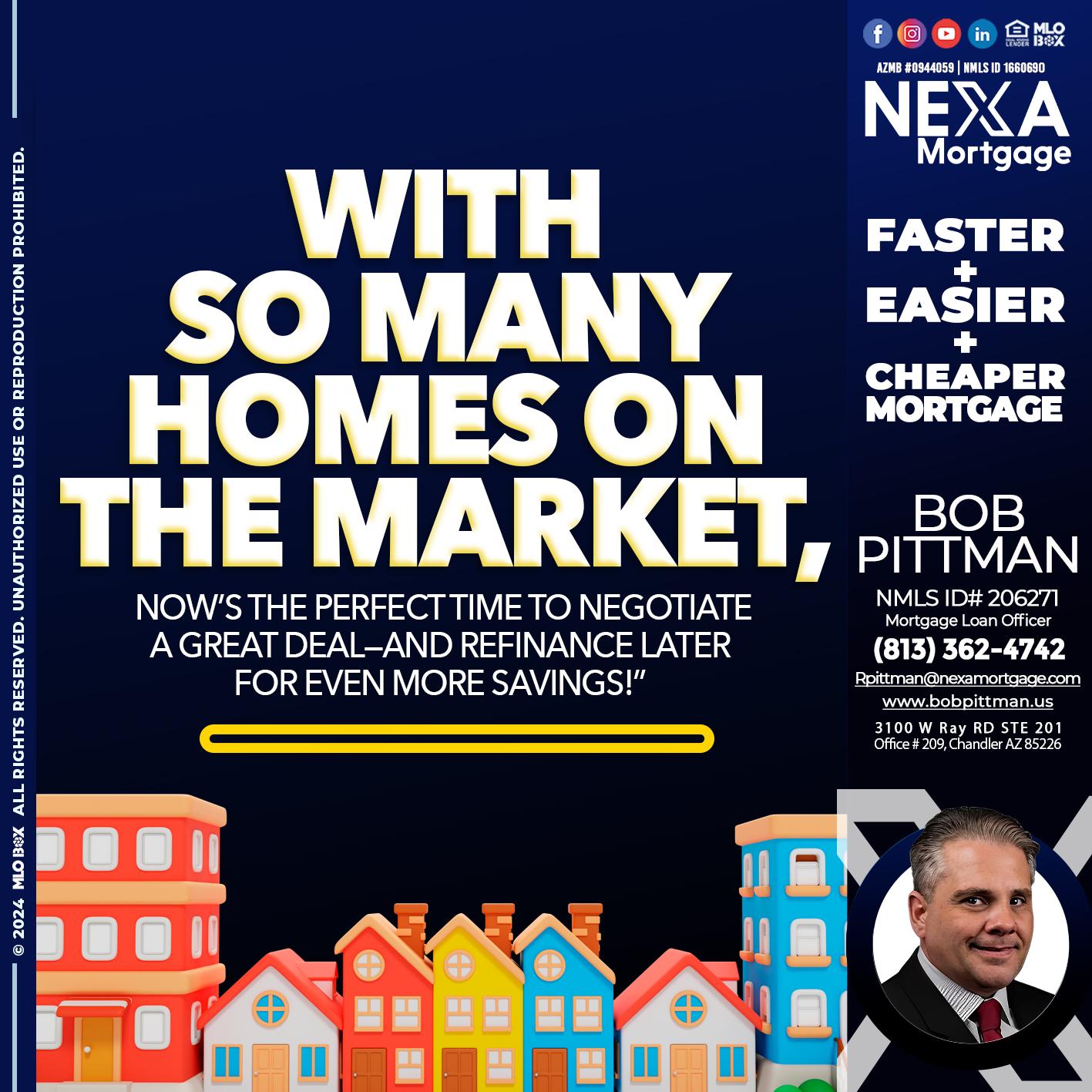 WITH SO MANY HOMES - Bob Pittman -Mortgage Loan Officer