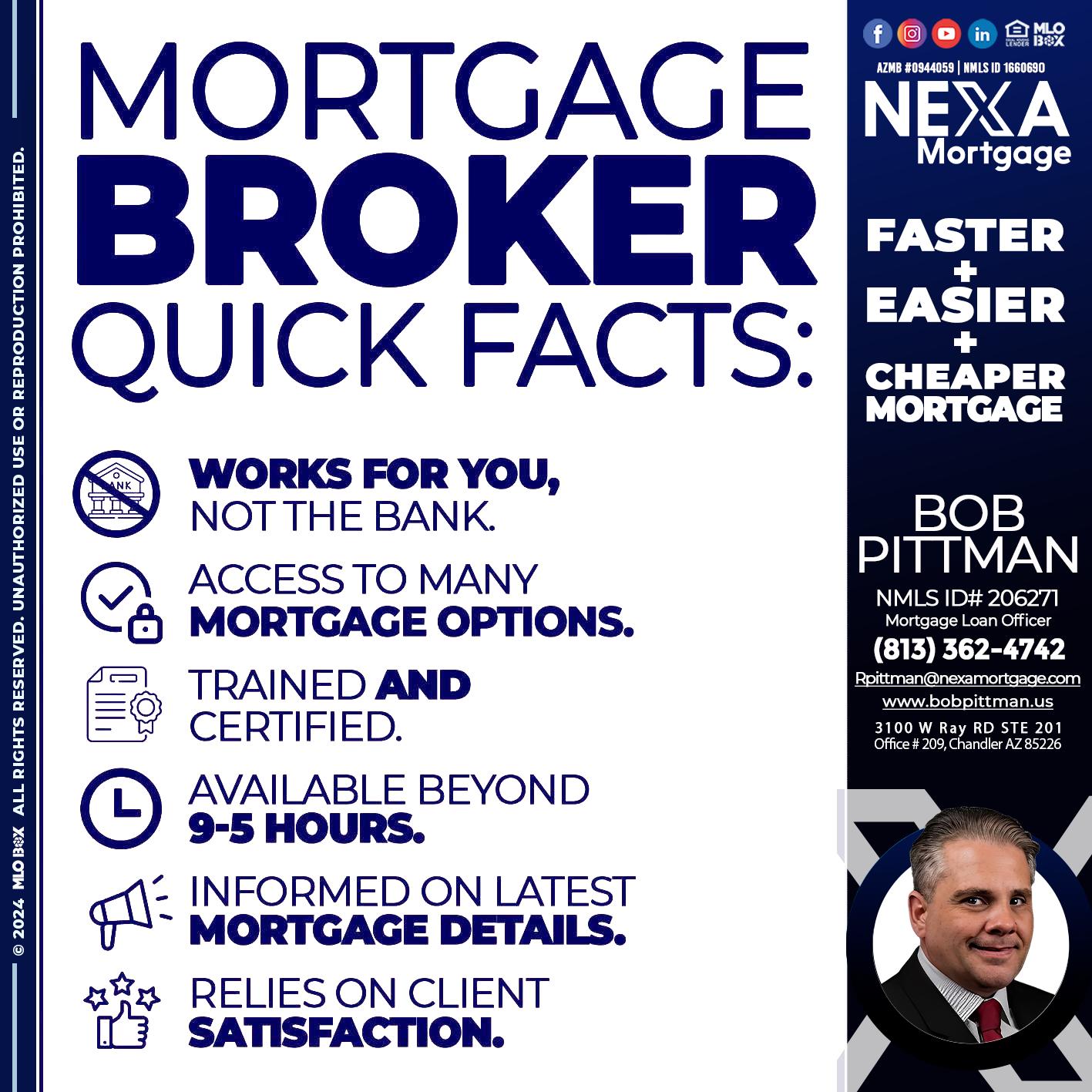 MORTGAGE BROKER QUICK FACTS - Bob Pittman -Mortgage Loan Officer