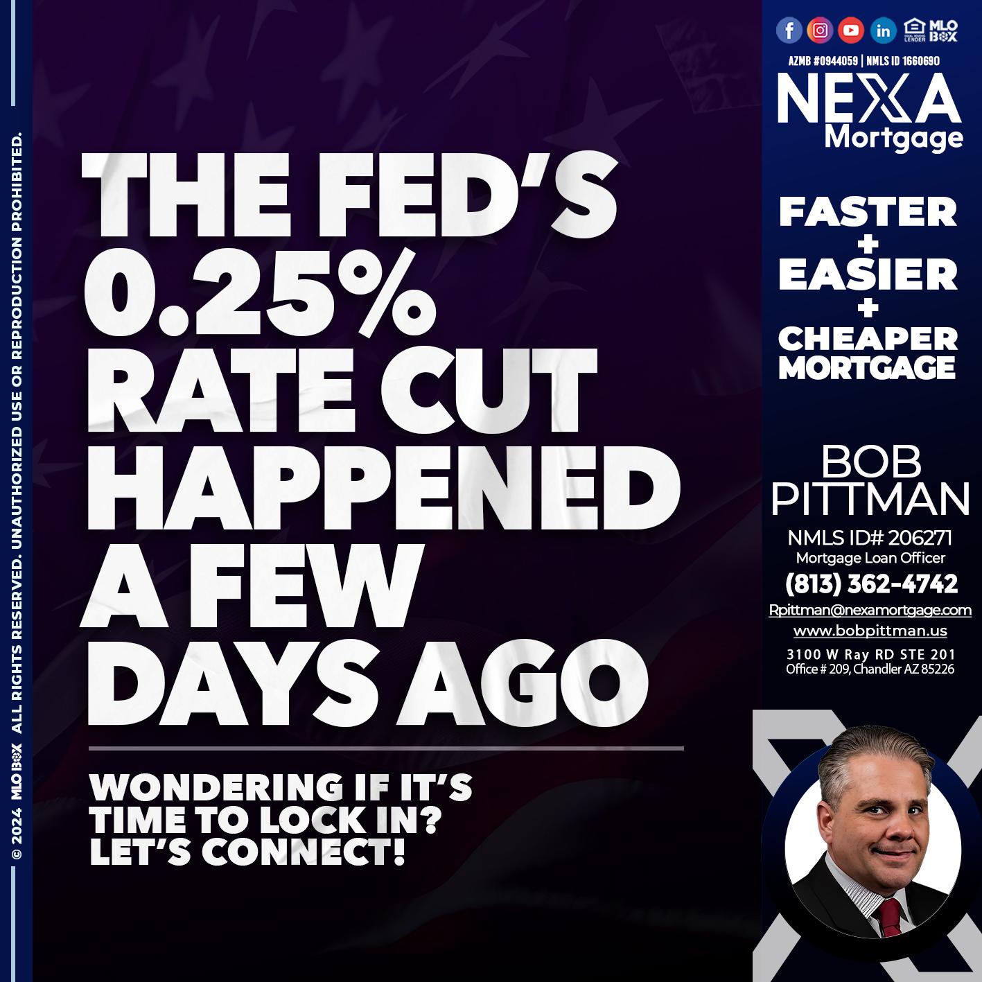 the fed cut 2.5 - Bob Pittman -Mortgage Loan Officer