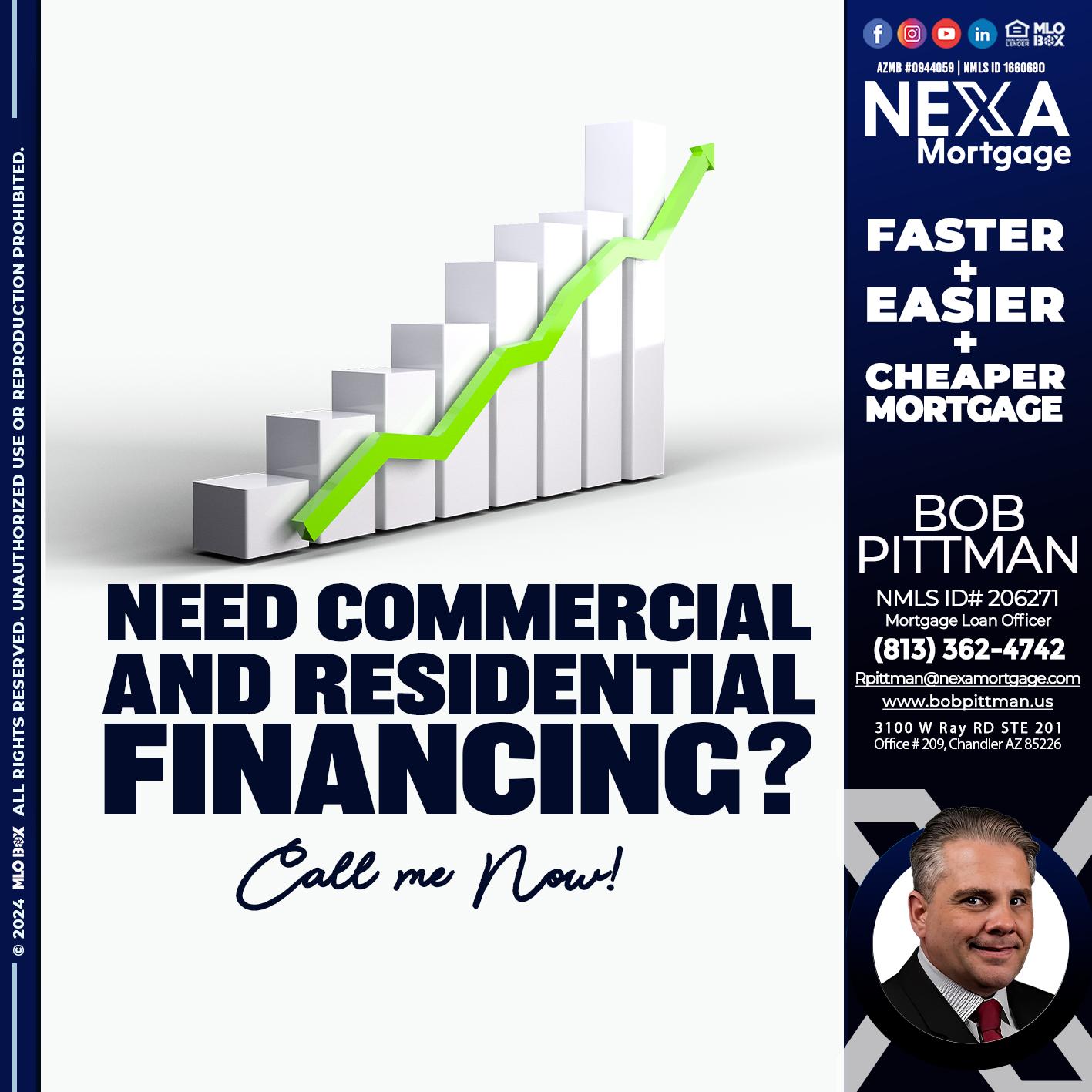 NEED COMERCIAL LOAN? - Bob Pittman -Mortgage Loan Officer