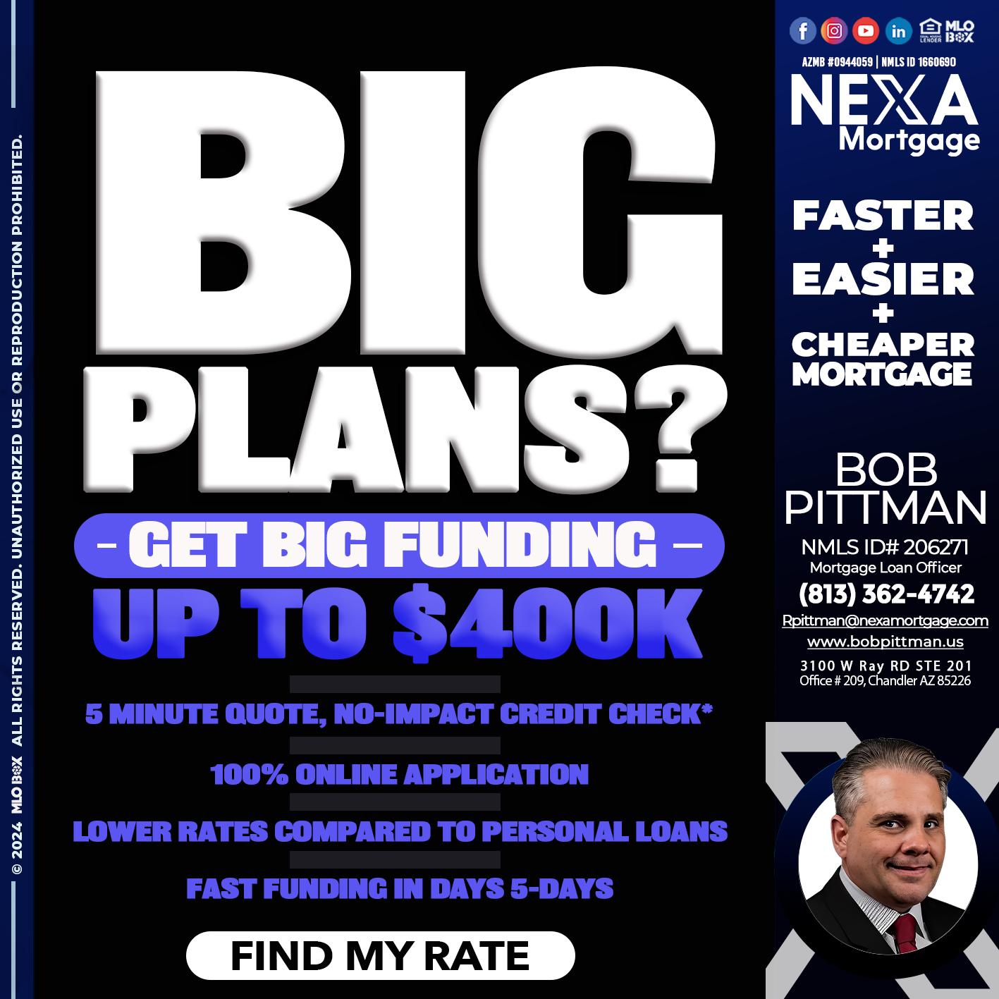 BIG PLANS - Bob Pittman -Mortgage Loan Officer