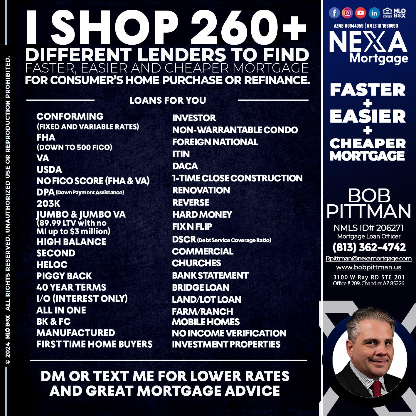 i shop 260+ - Bob Pittman -Mortgage Loan Officer