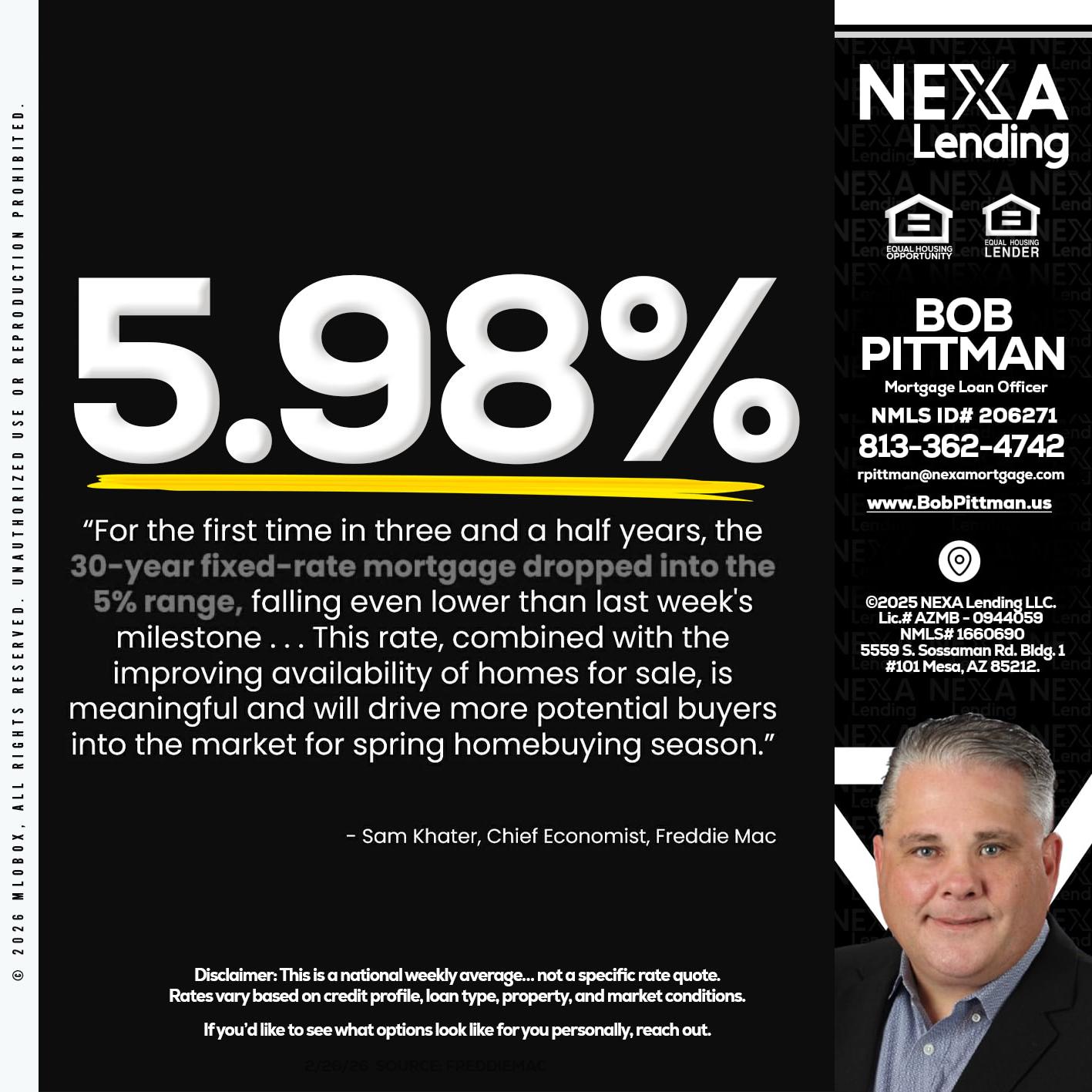 5.98% - Bob Pittman -Mortgage Loan Officer