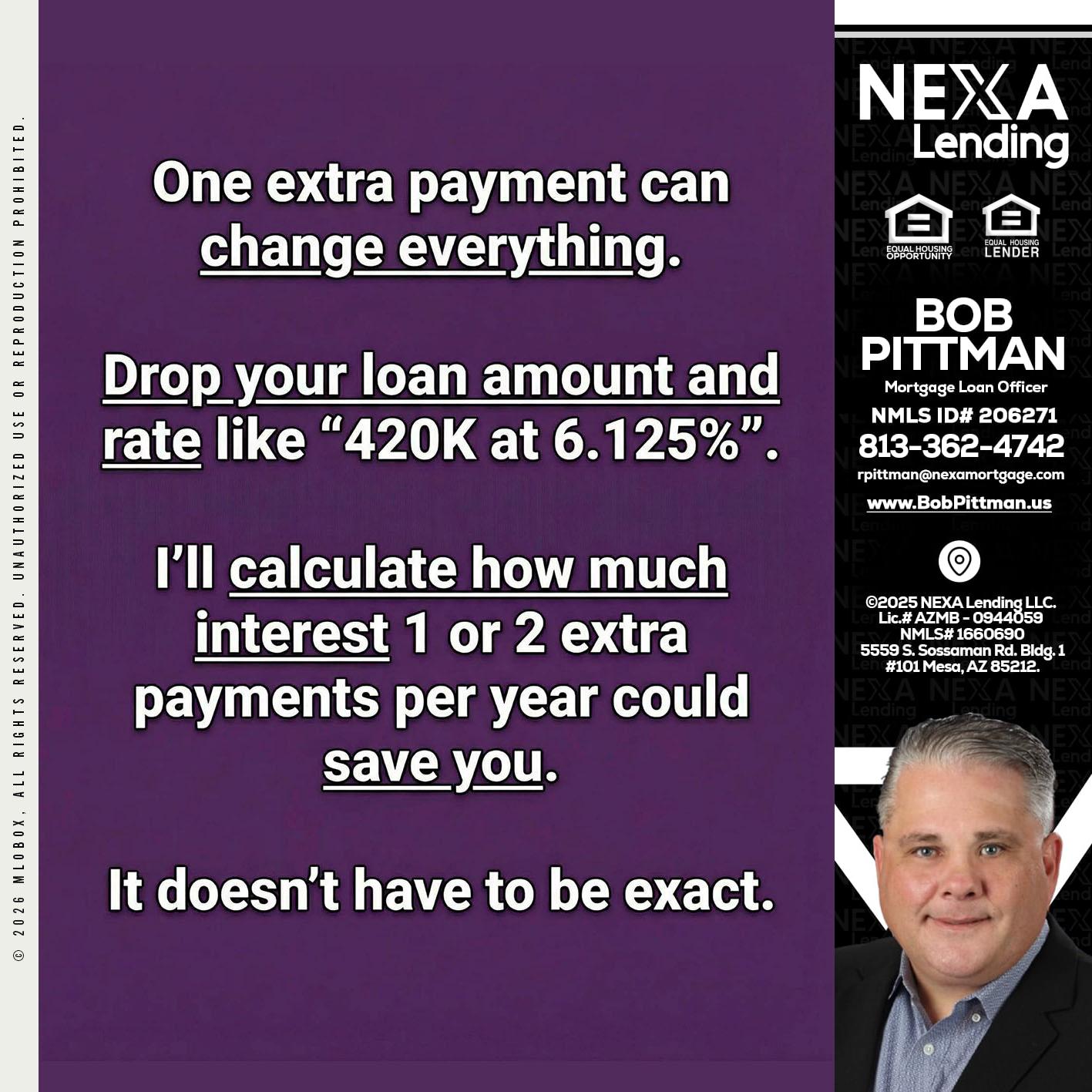 ONE EXTRA - Bob Pittman -Mortgage Loan Officer