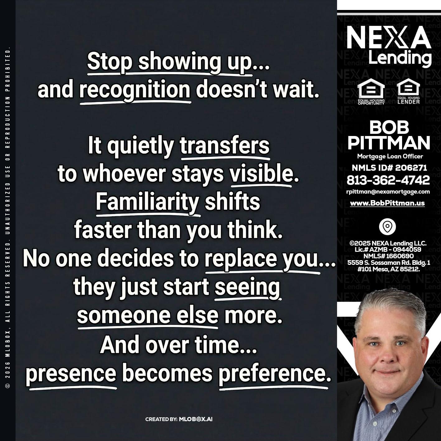 STOP SHOWING - Bob Pittman -Mortgage Loan Officer