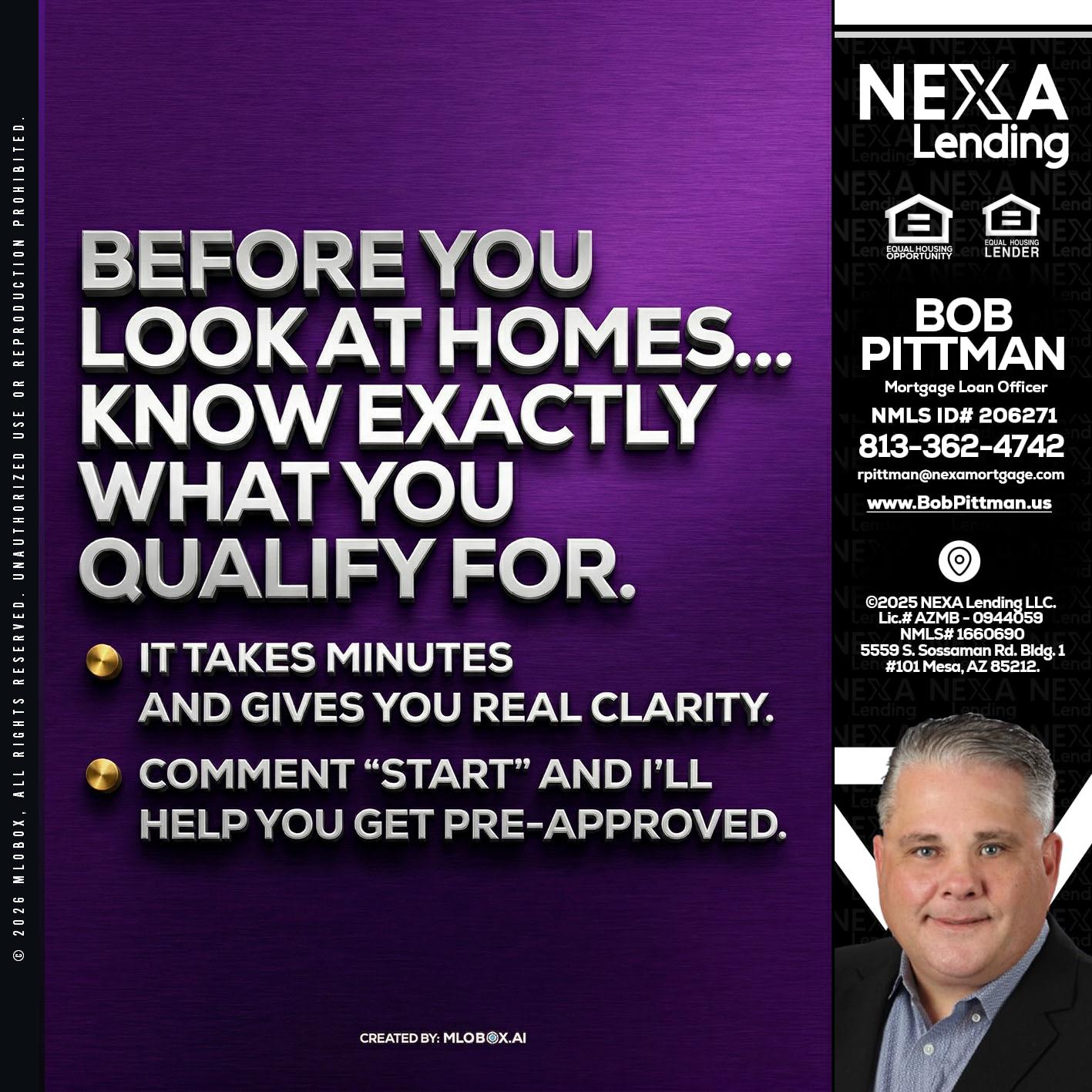 BEFORE YOU - Bob Pittman -Mortgage Loan Officer