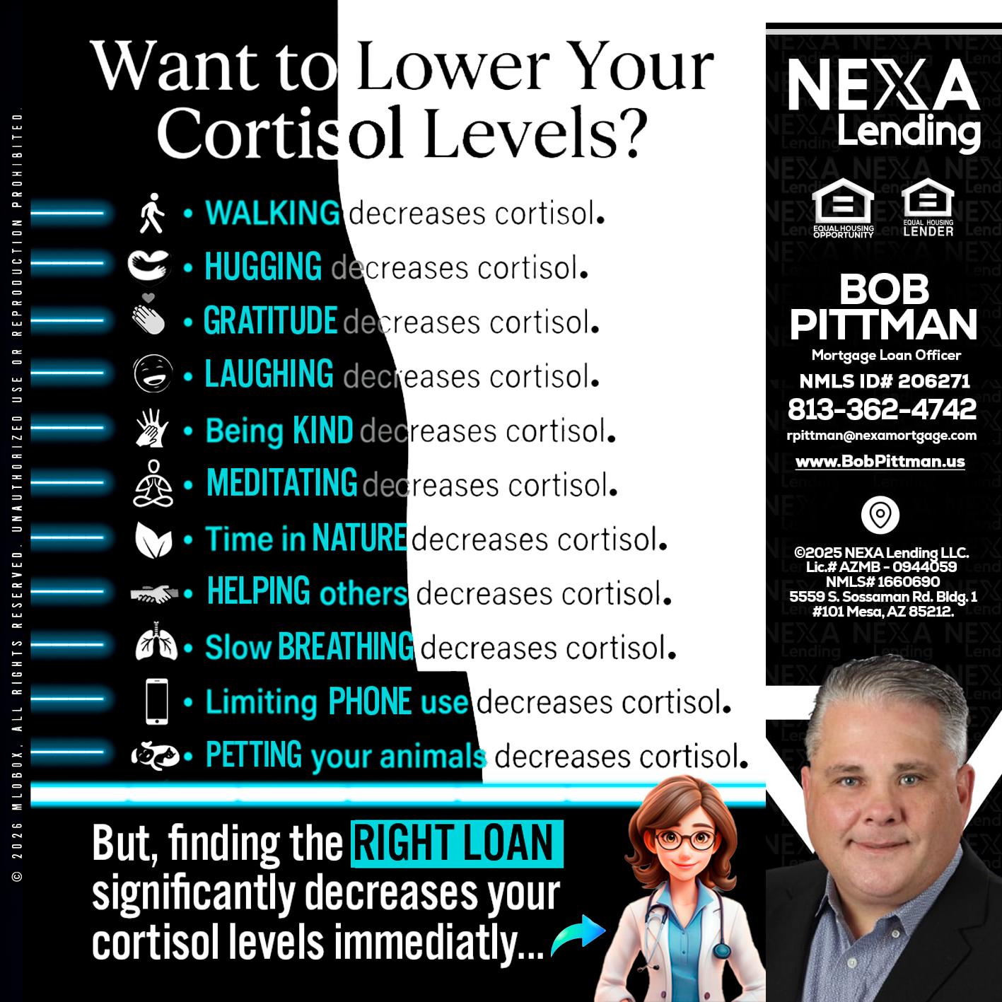 Want to lower Your Cortisol Levels? - Bob Pittman -Mortgage Loan Officer