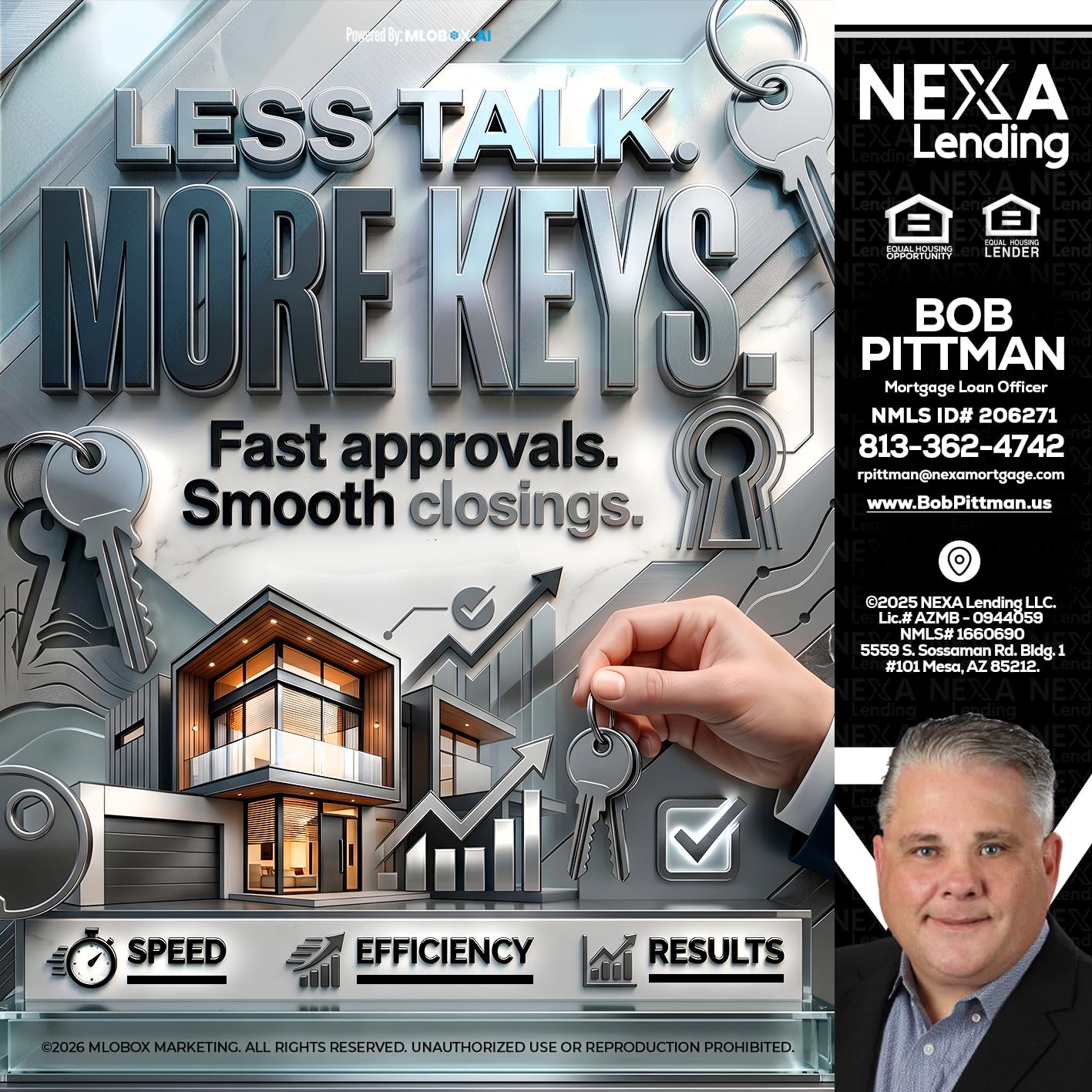 LESS TALK, MORE KEYS! - Bob Pittman -Mortgage Loan Officer