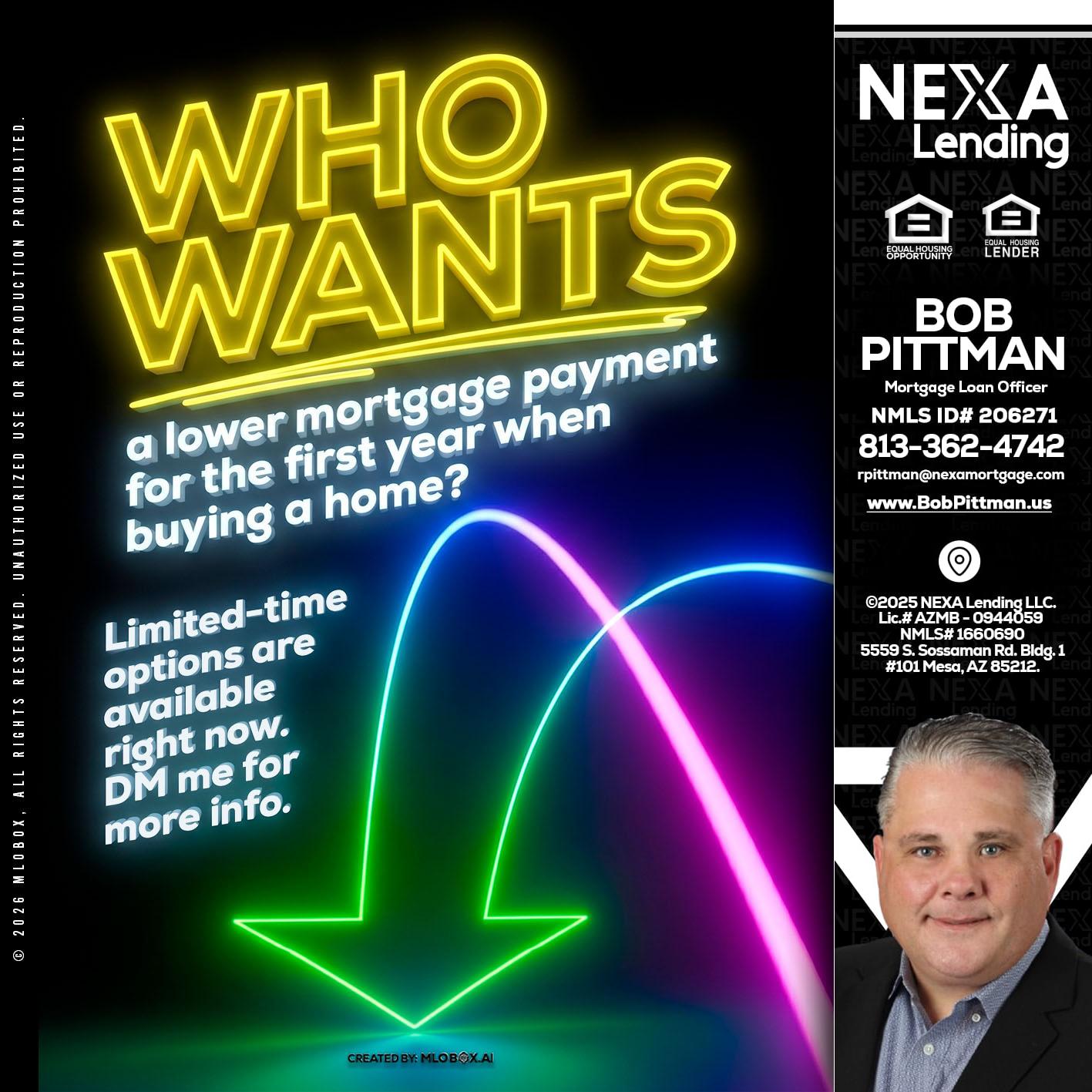 WHO WANTS - Bob Pittman -Mortgage Loan Officer