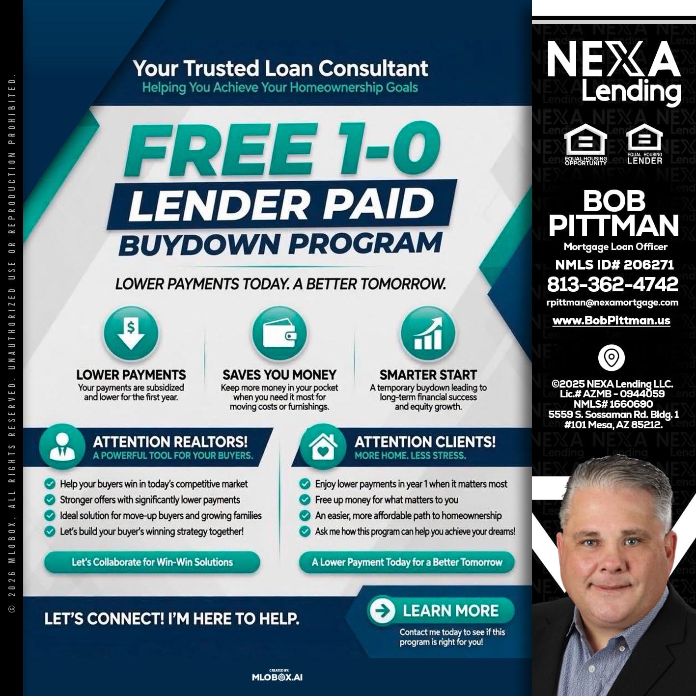 FREE 1-0 - Bob Pittman -Mortgage Loan Officer