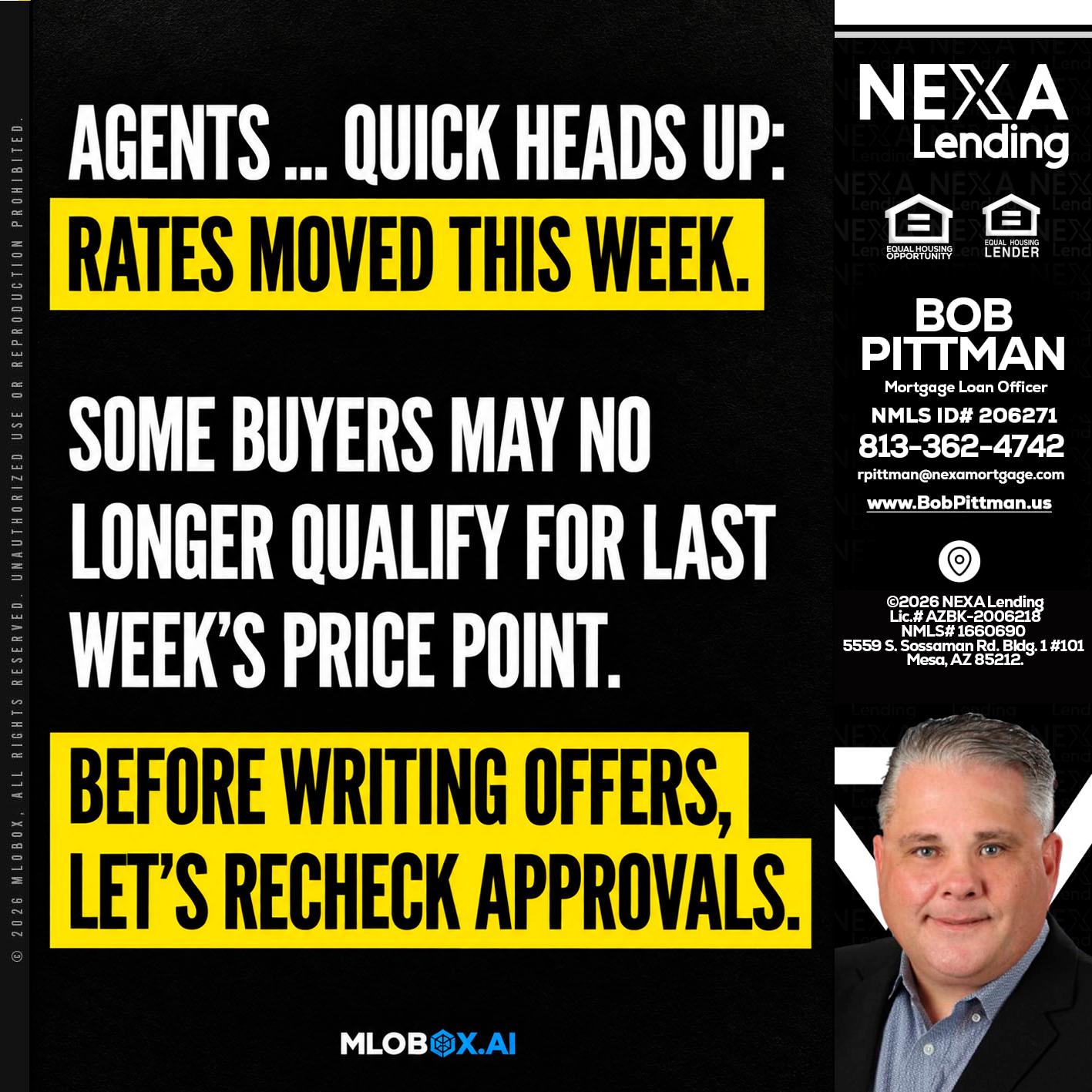 AGENTS QUICK - Bob Pittman -Mortgage Loan Officer