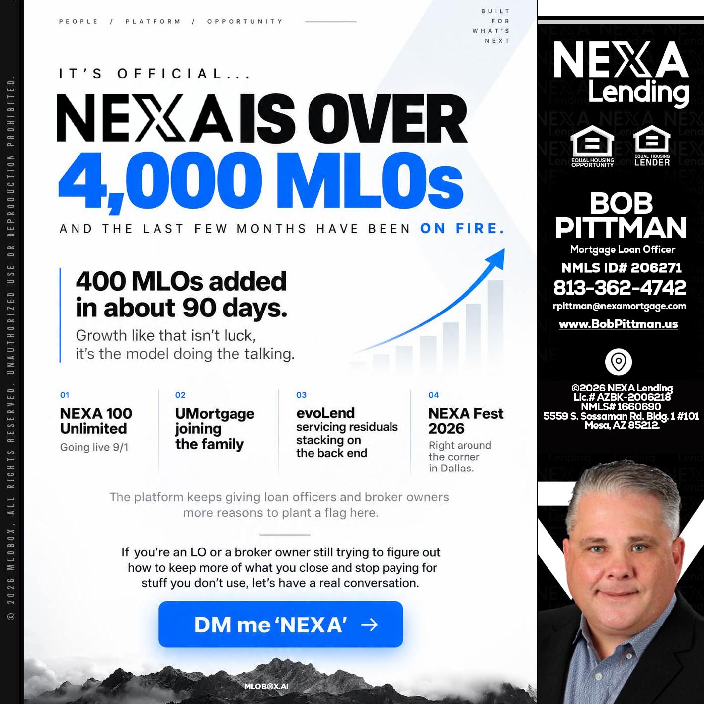 NEXA IS OVER 4000 MLOs - Bob Pittman -Mortgage Loan Officer
