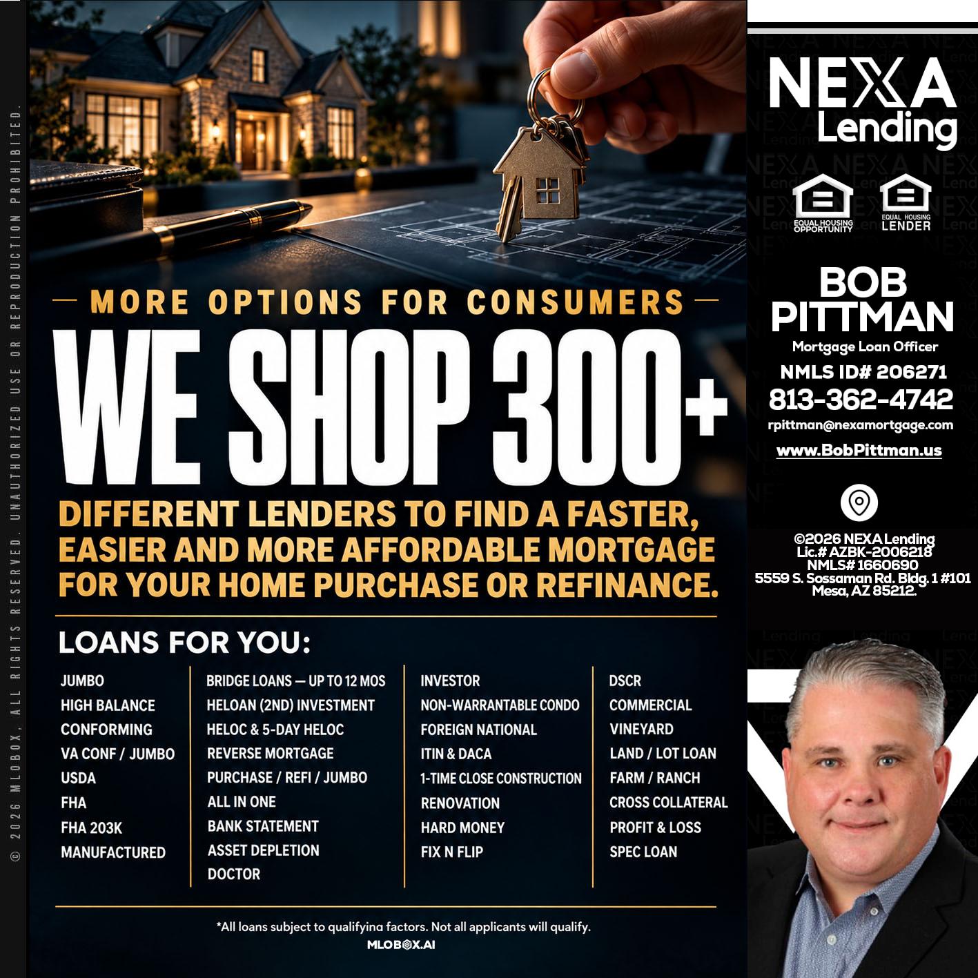 WE SHOP 300+ - Bob Pittman -Mortgage Loan Officer